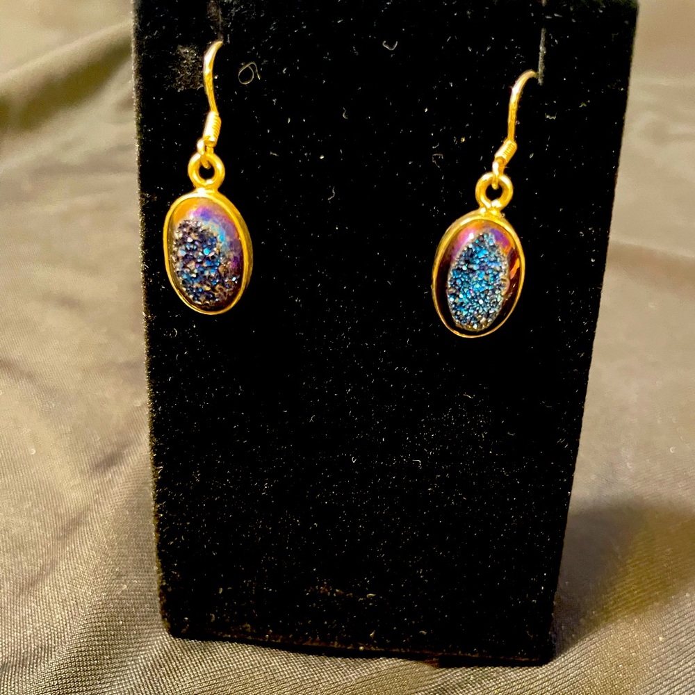 Silver blue druzy earrings